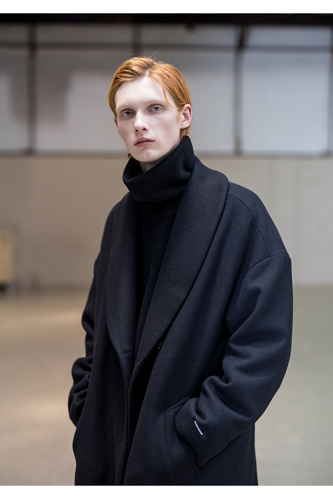 メスノウン(MASSNOUN) SHAWL COLLAR OVERSIZED DOUBLE COAT MFNCT003-BK