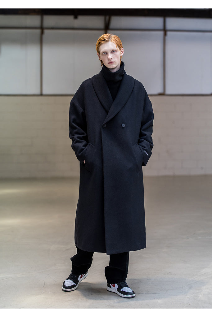 メスノウン(MASSNOUN) SHAWL COLLAR OVERSIZED DOUBLE COAT MFNCT003-BK