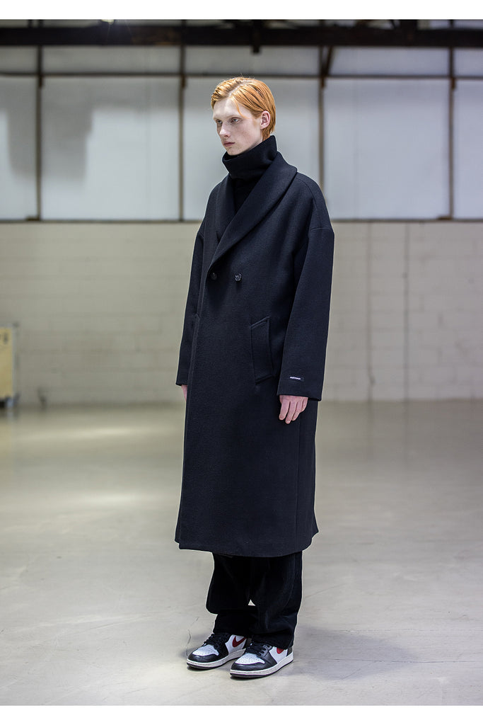 メスノウン(MASSNOUN) SHAWL COLLAR OVERSIZED DOUBLE COAT MFNCT003-BK