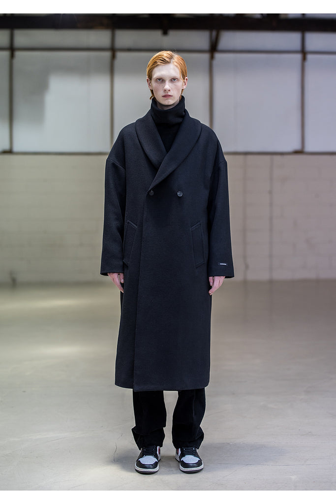 メスノウン(MASSNOUN) SHAWL COLLAR OVERSIZED DOUBLE COAT MFNCT003-BK