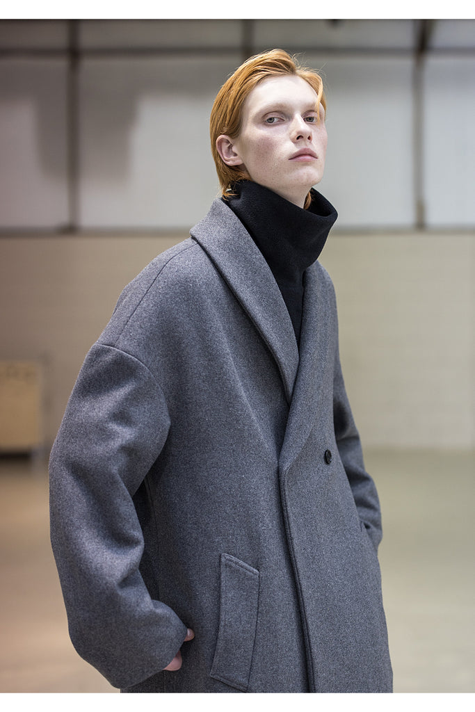 メスノウン(MASSNOUN) SHAWL COLLAR OVERSIZED DOUBLE COAT MFNCT003-GY