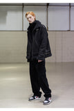 メスノウン(MASSNOUN)LEATHER STRAP OVERSIZED SUEDED MOUTON JACKET MFNJK004-BK