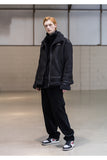 メスノウン(MASSNOUN)LEATHER STRAP OVERSIZED SUEDED MOUTON JACKET MFNJK004-BK