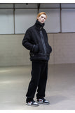 メスノウン(MASSNOUN)LEATHER STRAP OVERSIZED SUEDED MOUTON JACKET MFNJK004-BK