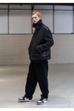 メスノウン(MASSNOUN)LEATHER STRAP OVERSIZED SUEDED MOUTON JACKET MFNJK004-BK