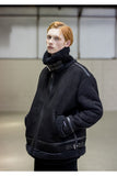 メスノウン(MASSNOUN)LEATHER STRAP OVERSIZED SUEDED MOUTON JACKET MFNJK004-BK