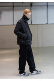 メスノウン(MASSNOUN)LEATHER STRAP OVERSIZED SUEDED MOUTON JACKET MFNJK004-BK
