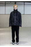 メスノウン(MASSNOUN)LEATHER STRAP OVERSIZED SUEDED MOUTON JACKET MFNJK004-BK