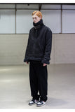 メスノウン(MASSNOUN)LEATHER STRAP OVERSIZED SUEDED MOUTON JACKET MFNJK004-BK