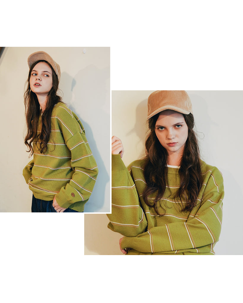 ダブルユーブイプロジェクト(WV PROJECT)BLANC STRIPE KNIT OLIVE MJKN7310