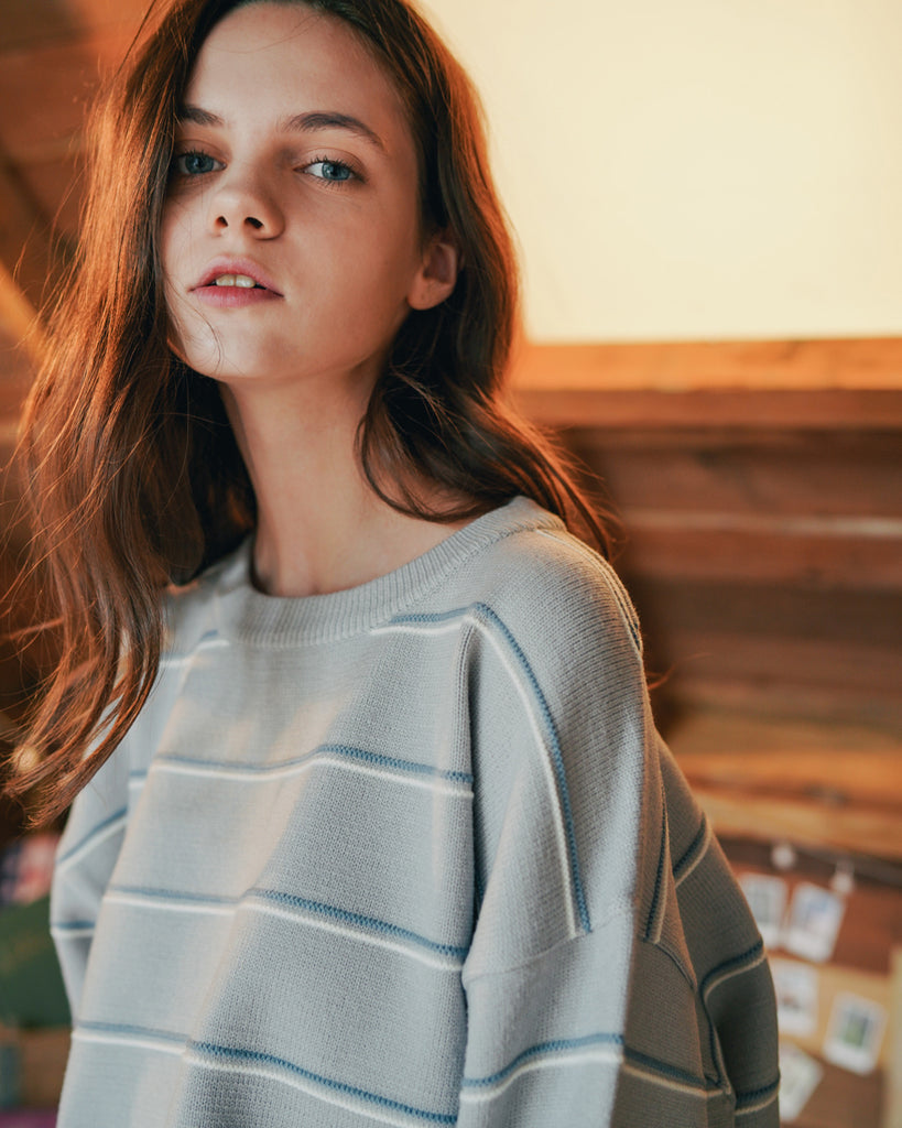 ダブルユーブイプロジェクト(WV PROJECT)BLANC STRIPE KNIT GRAY MJKN7310