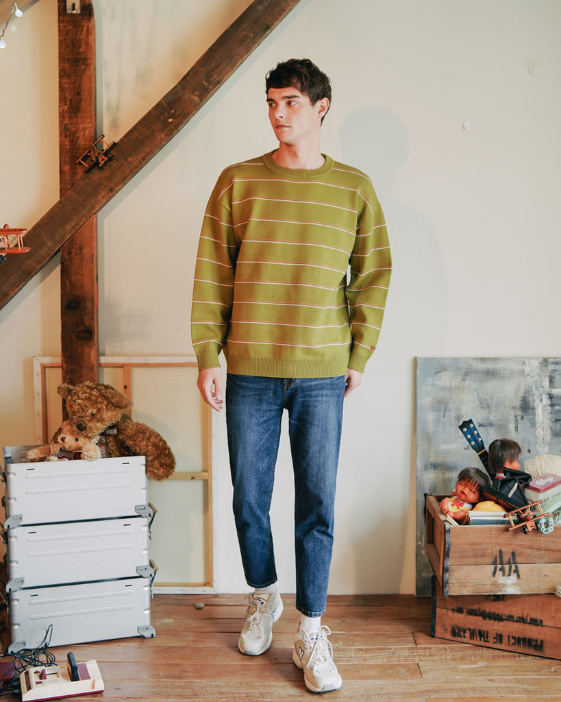 ダブルユーブイプロジェクト(WV PROJECT)BLANC STRIPE KNIT OLIVE MJKN7310