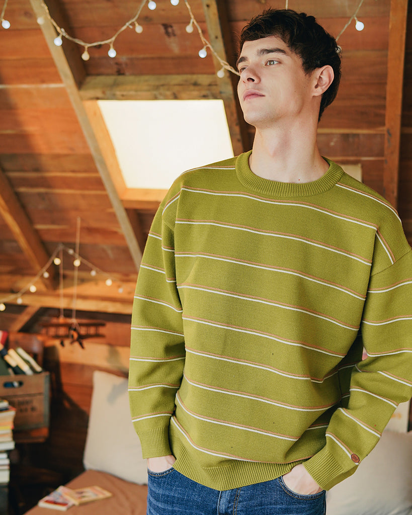 ダブルユーブイプロジェクト(WV PROJECT)BLANC STRIPE KNIT OLIVE MJKN7310