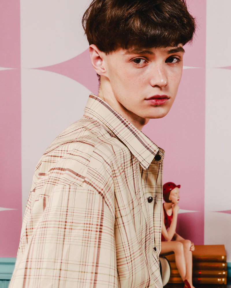 ダブルユーブイプロジェクト(WV PROJECT) LOOK CHECK SHIRT BEIGE MJSS7261
