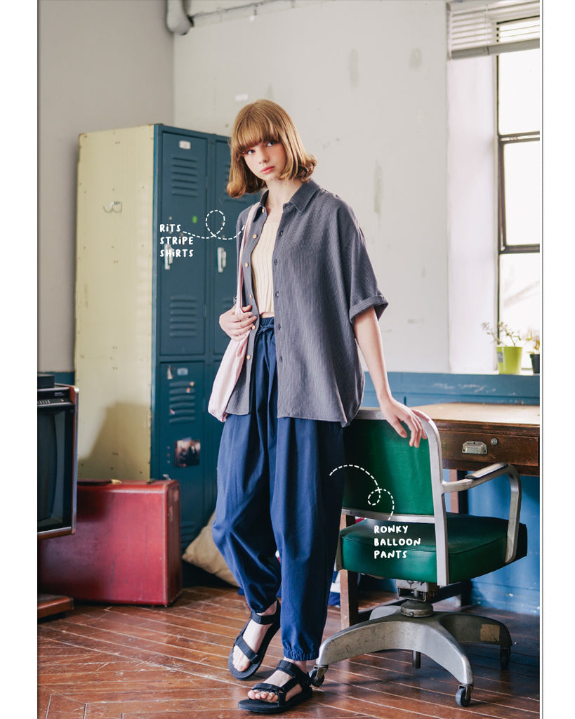ダブルユーブイプロジェクト(WV PROJECT) Ritz Stripe Short-Sleeved Shirt Blue Gray MJSS7506