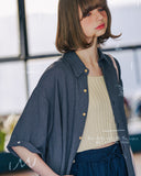 ダブルユーブイプロジェクト(WV PROJECT) Ritz Stripe Short-Sleeved Shirt Blue Gray MJSS7506