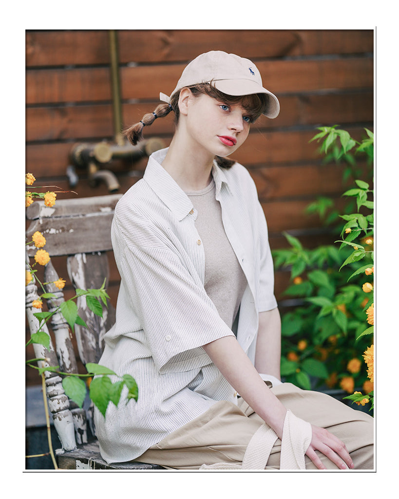 ダブルユーブイプロジェクト(WV PROJECT) Ritz Stripe Short-Sleeved Shirt Ivory MJSS7506