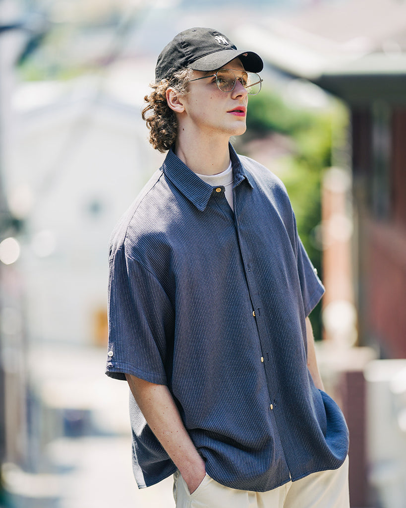ダブルユーブイプロジェクト(WV PROJECT) Ritz Stripe Short-Sleeved Shirt Blue Gray MJSS7506