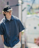 ダブルユーブイプロジェクト(WV PROJECT) Ritz Stripe Short-Sleeved Shirt Blue Gray MJSS7506