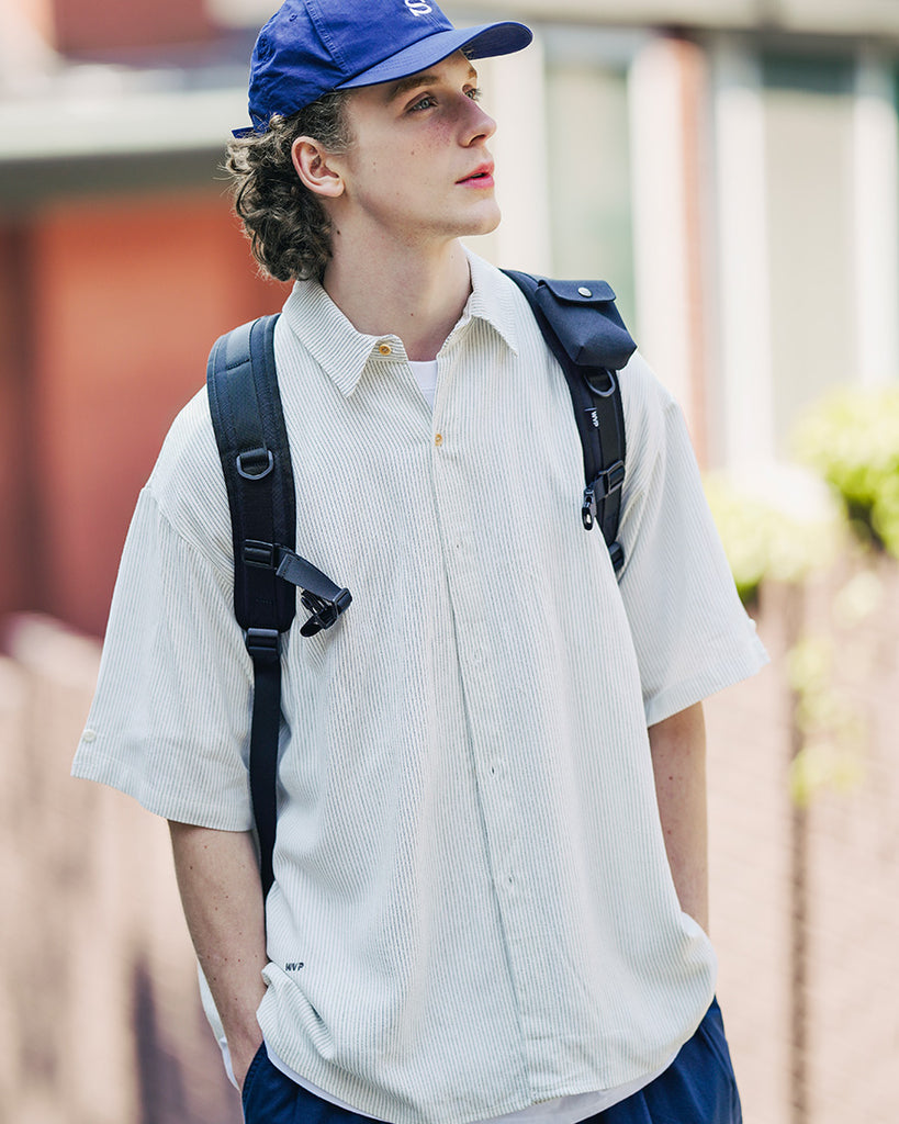 ダブルユーブイプロジェクト(WV PROJECT) Ritz Stripe Short-Sleeved Shirt Ivory MJSS7506