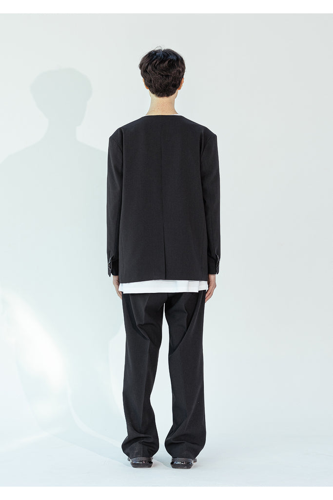 マスノウン(MASSNOUN)  COLLARLESS OVERSIZED BLAZER JACKET MSOJK005-BK
