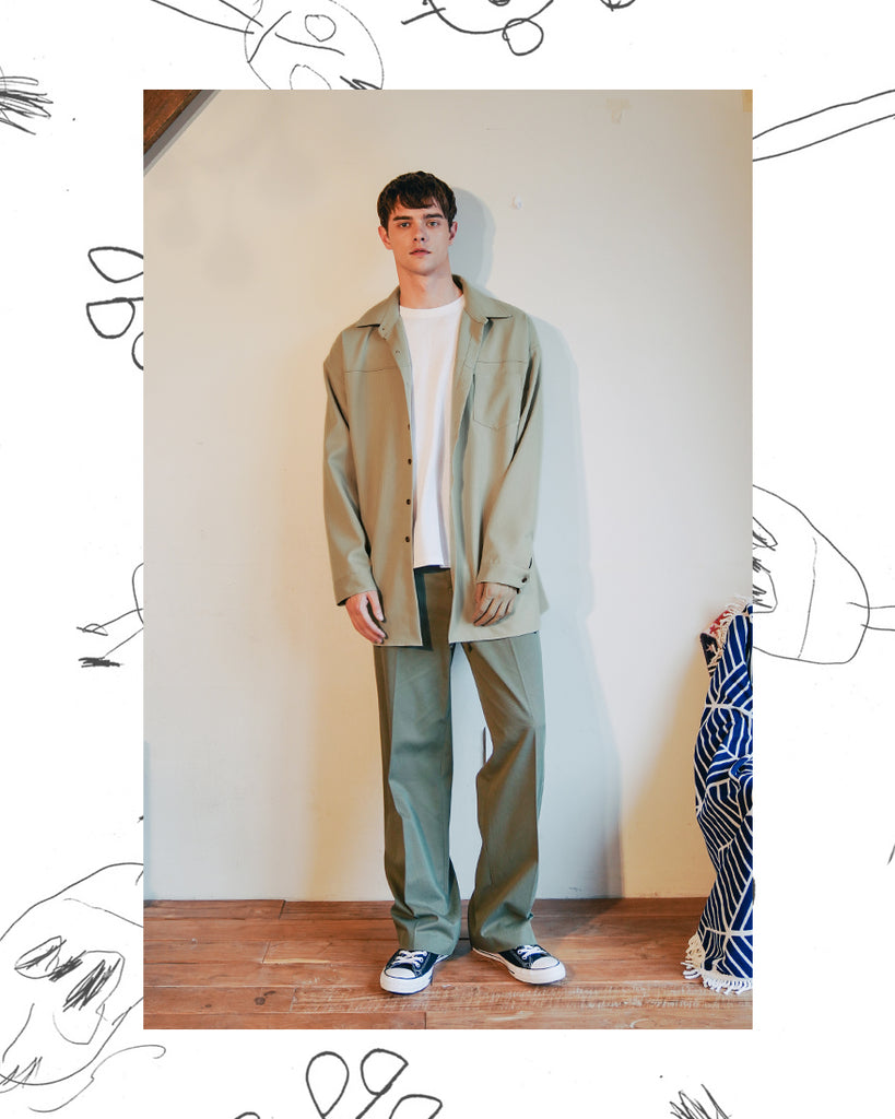 ダブルユーブイプロジェクト(WV PROJECT) Dare Herringbone Long Shirt BEIGE SYLS7328