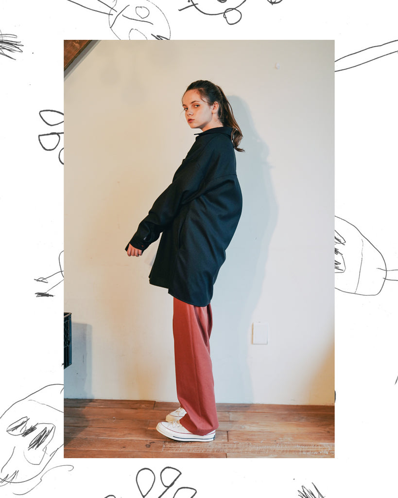 ダブルユーブイプロジェクト(WV PROJECT) Dare Herringbone Long Shirt BLACK SYLS7328