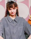 ダブルユーブイプロジェクト(WV PROJECT) THROUGH STRIPE SHIRT NAVY SYSS7273