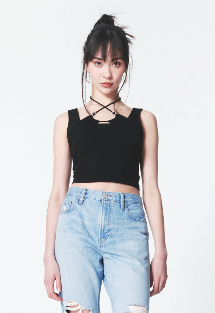 INPREP (インプレップ)Beaded Strap Halter Top Black