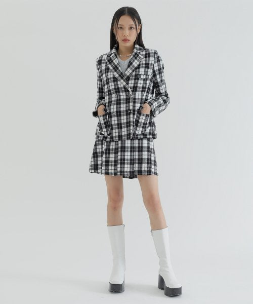 curetty (キュリティー) C CHECKED DOUBLE BUTTON JACKET_WHITE