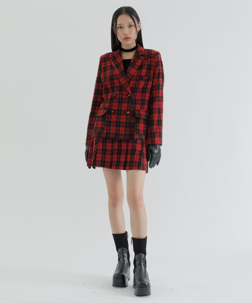 curetty (キュリティー) C CHECKED DOUBLE BUTTON JACKET_RED