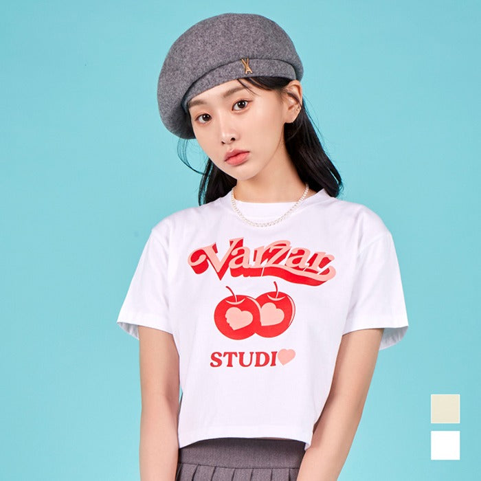 VARZAR(バザール) Twin Apple Heart Crop T-Shirts (2color)