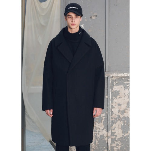 メスノウン(MASSNOUN) DOUBLE OVERSIZED SUBJECT BELT WOOL COAT MFECT003-BK