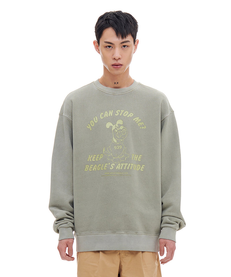 ARCHIVE BOLD (アーカイブボールド) BAD BEAGLE PIGMENT SWEAT SHIRTS (KHAKI)