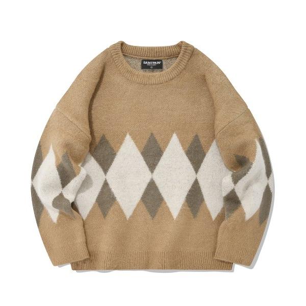 セイントペイン(SAINTPAIN)    SP DIAMOND JACQUARD SWEATER-BEIGE