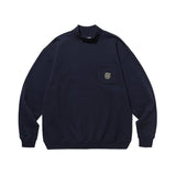 mahagrid (マハグリッド)     CREST MOCK NECK SWEATSHIRT NAVY(MG2CFMM459A)