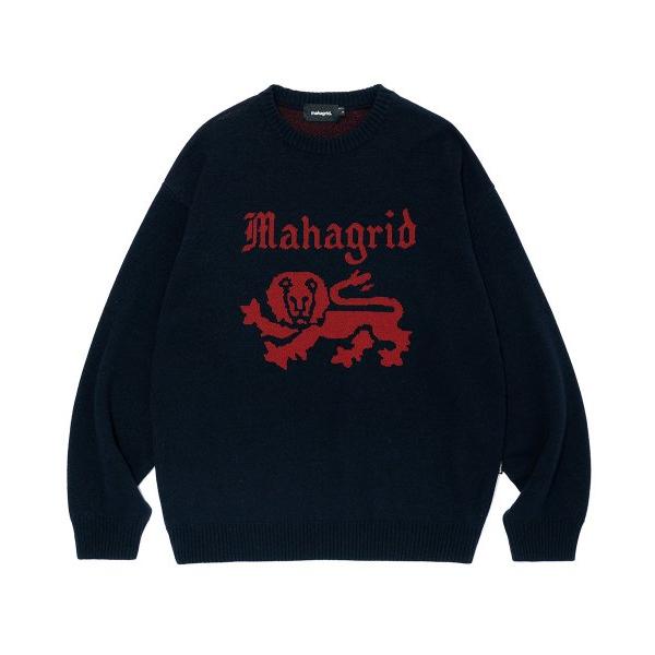 mahagrid (マハグリッド)     LION KNIT SWEATER NAVY(MG2CFMK621A)