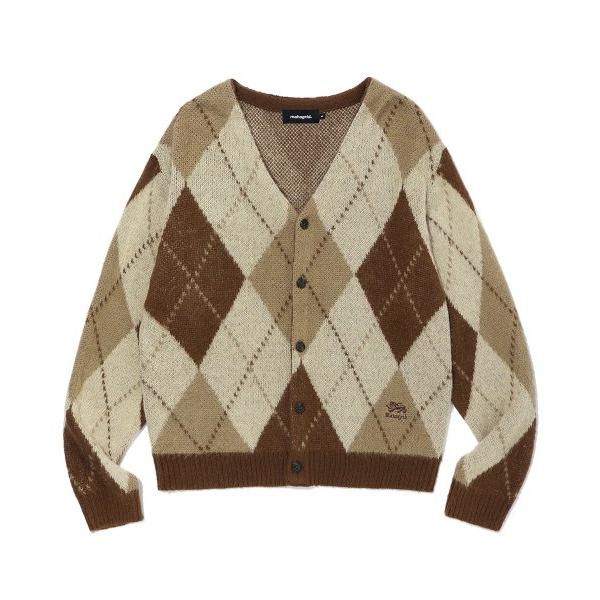 mahagrid (マハグリッド)     ARGYLE KNIT CARDIGAN BEIGE(MG2CFMK680A)