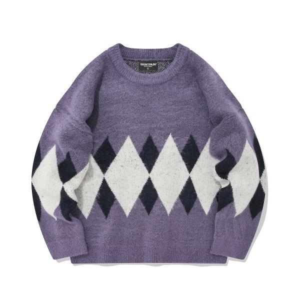 セイントペイン(SAINTPAIN)    SP DIAMOND JACQUARD SWEATER-PURPLE