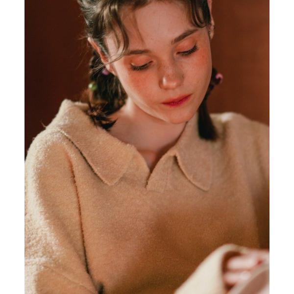 ダブルユーブイプロジェクト(WV PROJECT)   Hana Boucle Collar Knit Beige MJKN7637