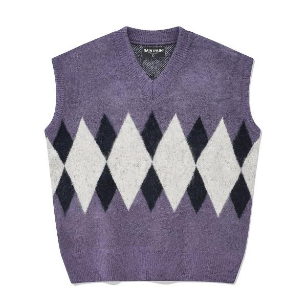 セイントペイン(SAINTPAIN)    SP DIAMOND JACQUARD VEST-PURPLE