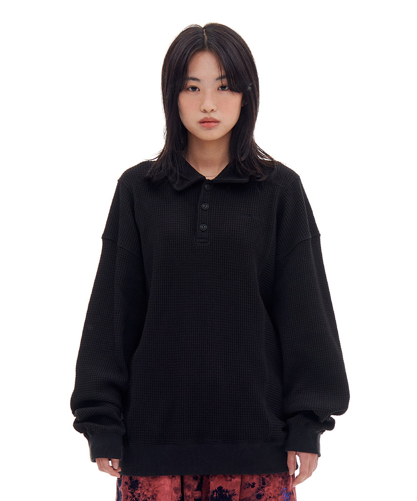 ARCHIVE BOLD (アーカイブボールド) WAFFLE POLO SHIRTS (BLACK)