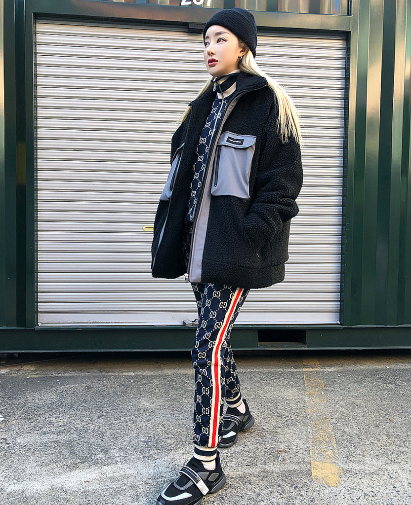 トレンディウビ(Trendywoobi) oversize fleece jacket Black