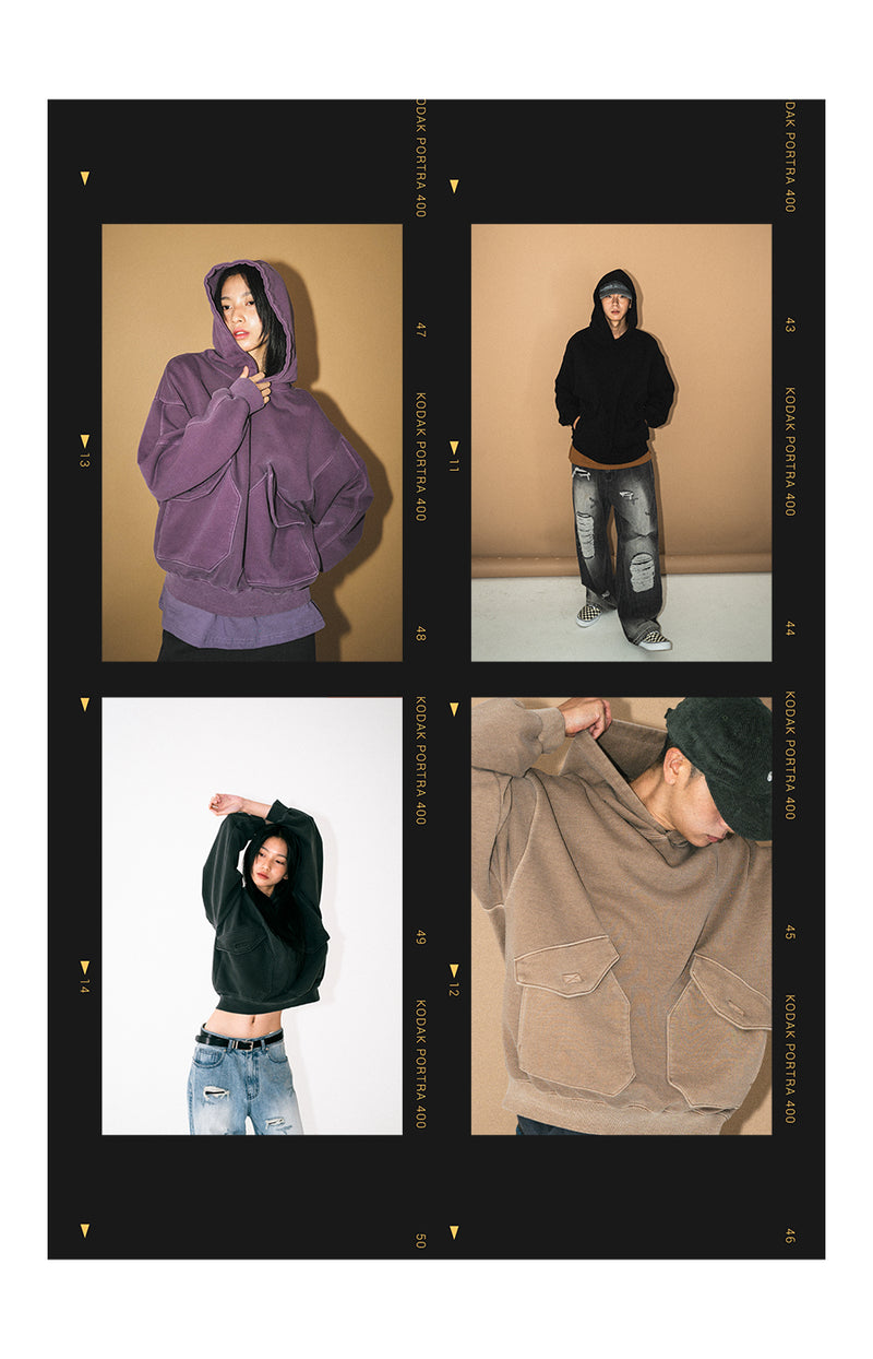 パンチライン(PUNCHLINE) Big Pocket Pigment Hoodie 3種 JJHD9162