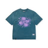 STIGMA(スティグマ) Crayon Flower Vintage-Like Washed Oversized Short Sleeves T-Shirts Blue