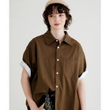 ダブルユーブイプロジェクト(WV PROJECT) Multi oxford 1/2 sleeve shirt brown JNSS7722
