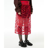 イーエスシースタジオ(ESC STUDIO) flower lace layered skirt (black / red)