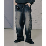 ROMANTIC CROWN(ロマンティック クラウン) DAMAGE MULTI POCKET DENIM PANTS_BLACK