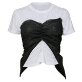 FLARE UP (フレアアップ) Bustier Layered T-Shirt (FL-122_White&Black)