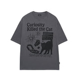 Odd Studio (オッドスタジオ) Kitchee Cat Graphic Oversized Fit T-Shirt - light charcoal